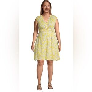 NWT Lands’ End Yellow Summer Lemon Cinched Waisted Stretch Mini Dress XL 18